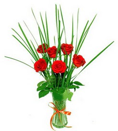 Yozgat çiçek , çiçekçi , çiçekçilik  6 adet kırmızı güllerden vazo çiçeği